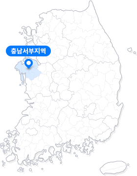 대한민국 지도 중 충남서부지역 표시